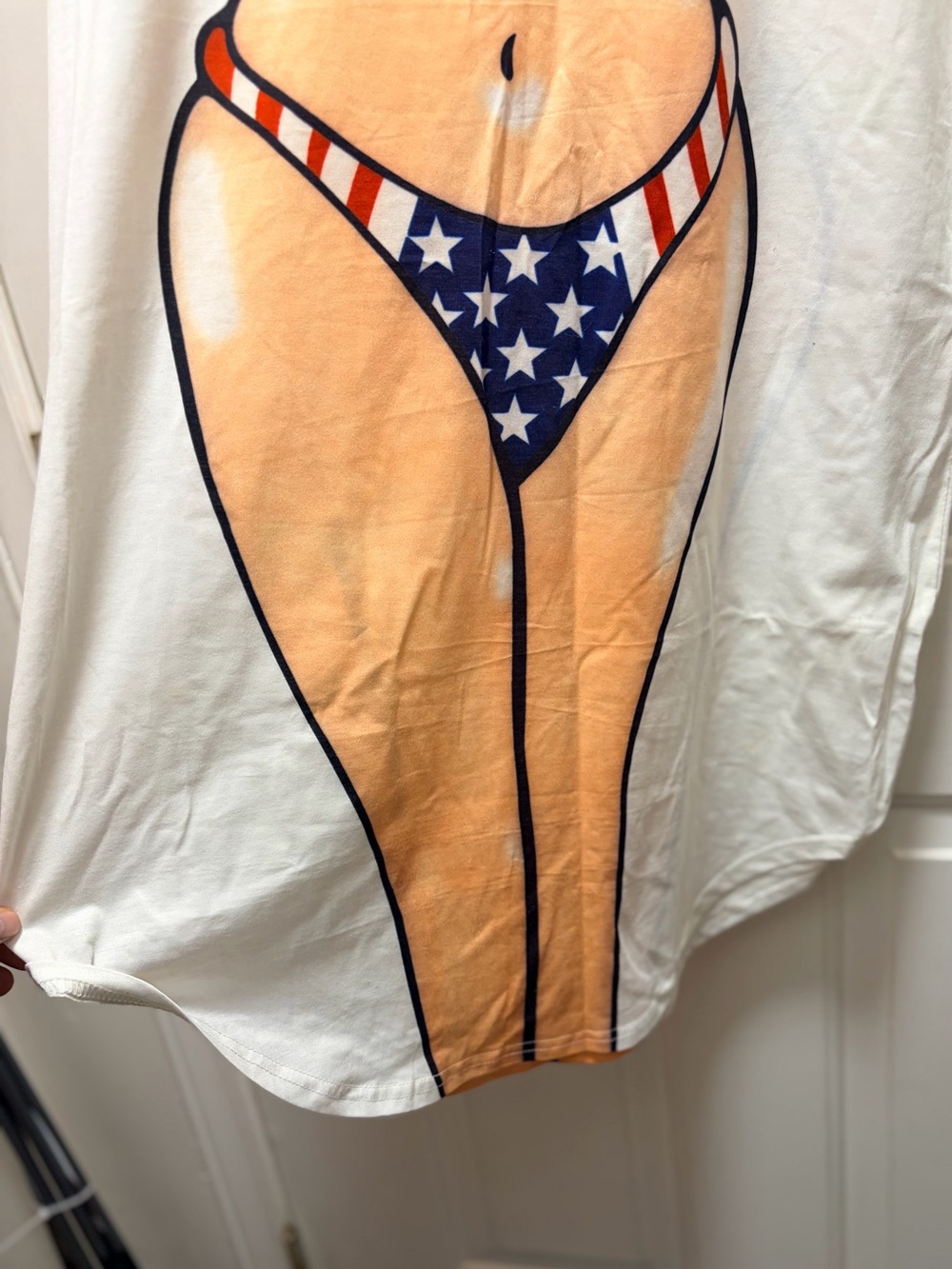 Novelty American Flag Bikini T-Shirt coverup Dress - White, Red & Blue - Picture 5 of 5